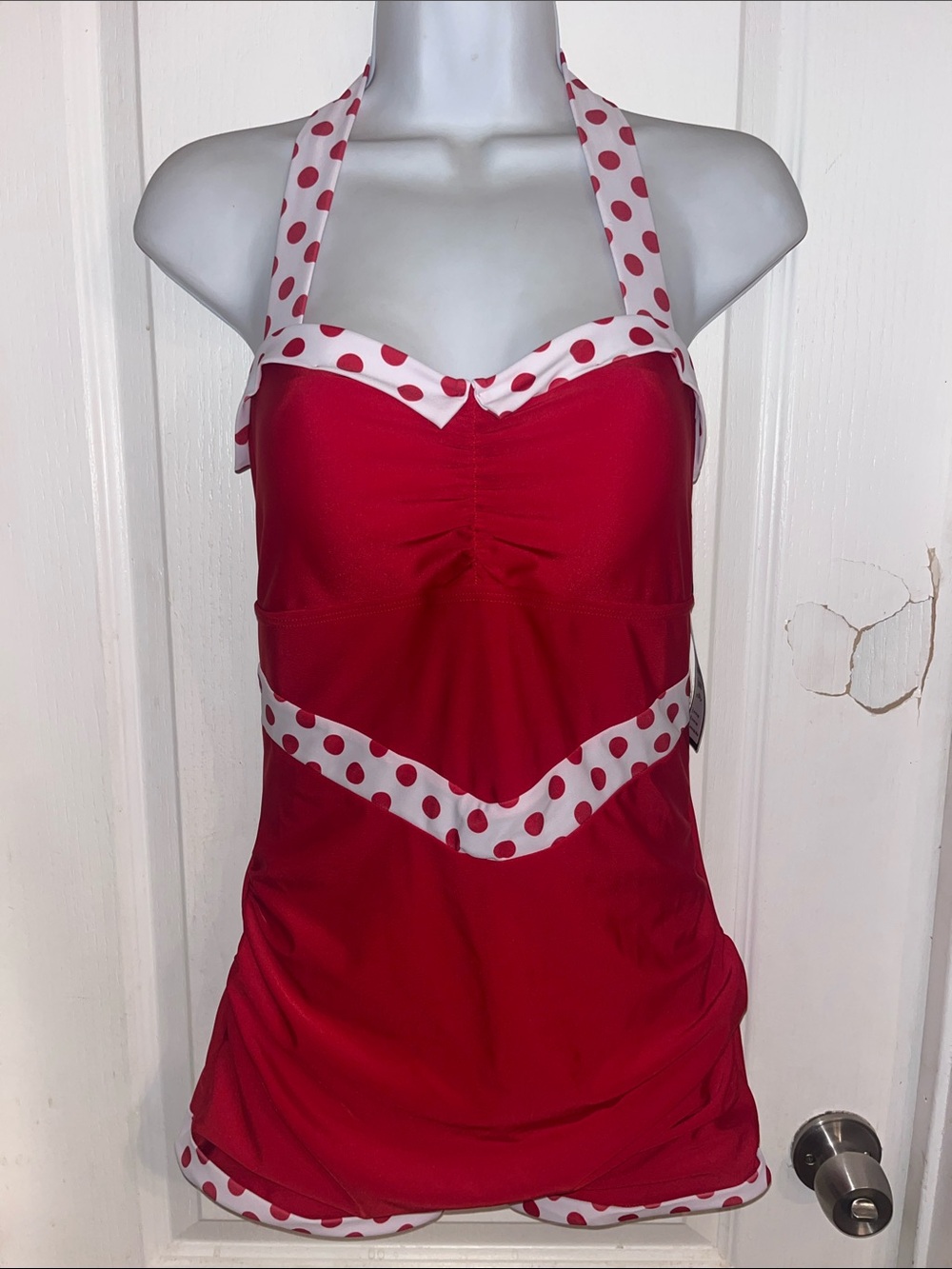 NWT RED 1940S HALTER PATCHWORK ONE-PIECE SWIMSUIT - Picture 8 of 13